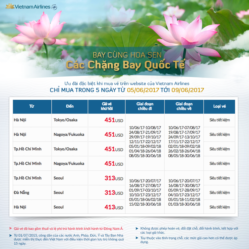 Chương trình khuyến mại Bay cùng hoa sen của Vietnam Airlines